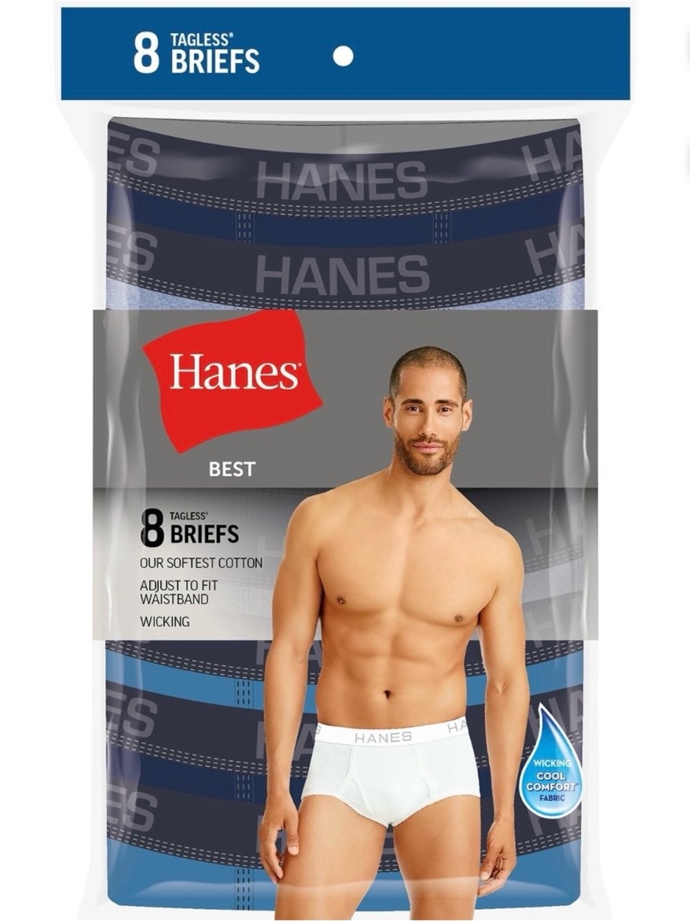 Hanes Men’s Tagless Briefs Blue 8-Pack